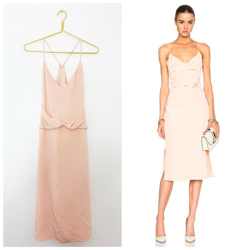 Cushnie Et Ochs Peach Silk Crepe Midi Dress Size 4 Cocktail Wedding Formal